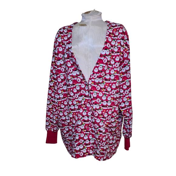 Nurse Scrub Santa Claus Lab Coat Size 2XL Peaches‎ Long Sleeve Red Pockets - Picture 1 of 6